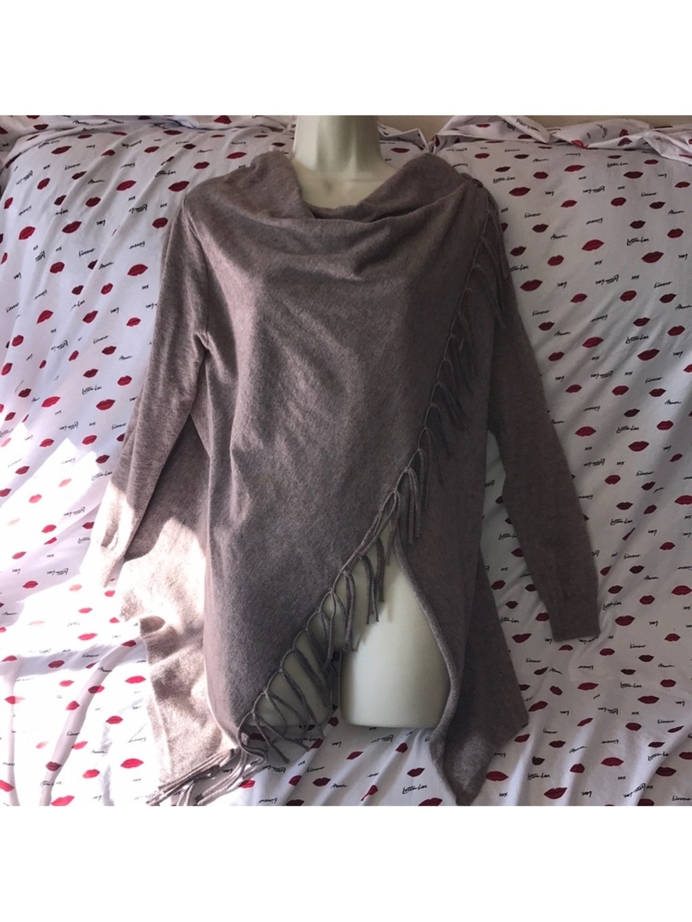She + sky small light brown Fringe Wrap Sweater